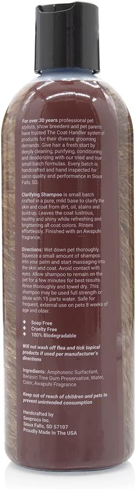 Clarifying Dog Shampoo, 16 oz - Natural Ingredients, Brightening, Removes Stains and Dirt, Brightens All Coat Colors, Professional Grade Grooming Shampoo, Bulk Concentrated
