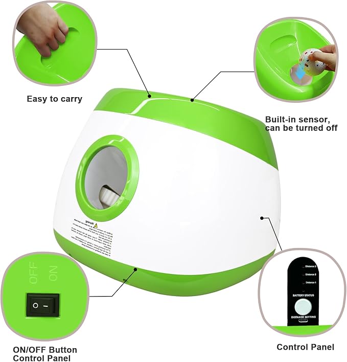SOCO Automatic Ball Launcher for Dogs Large- 3 Distance Settings (40/60/80FT) w/Remote Control | 2.5" ETPU Tennis Balls | Indoor/Outdoor Dog Toy | 6 Balls & Quick Charge Included