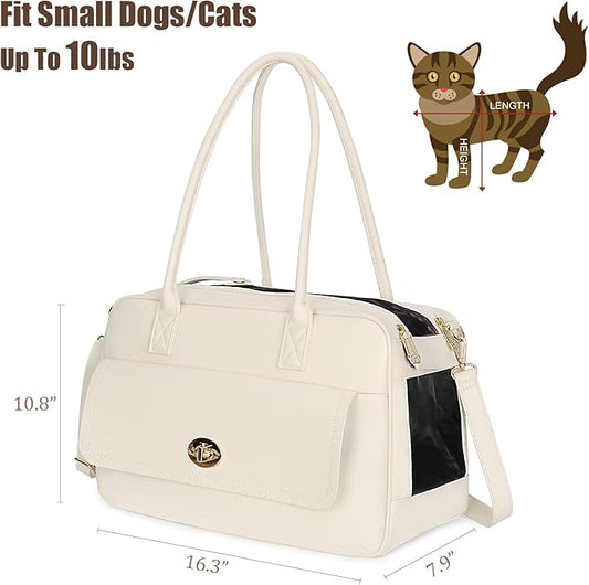 Fashion Pet Carrier Dog Purse Carrier Soft-Sided Carriers for Puppy, Stylish Leather Handbag Travel Pet Bag for Small Dogs Cats, TSA Airline Approved