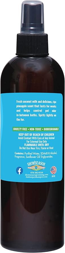 Showseason Bath & Brush Therapies® Pina Colada Pet Cologne 12.5 oz For Dogs | Long-Lasting Odor Eliminator | Cruelty-Free | Paraben-Free | Biodegradable and Non-Toxic | Made in USA