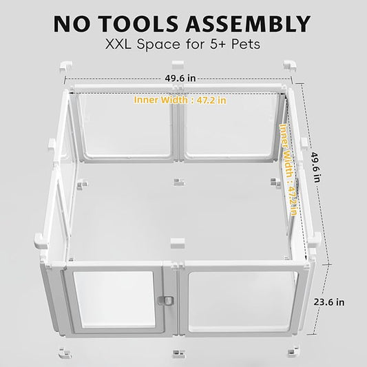 PALOPALO XXL Transparent Acrylic Pet Playpen for Puppies Nursing Dogs & Indoor Outdoor Cats - Lightweight Portable Kennel with Tool-Free Assembly, Breathable Design for Home Use