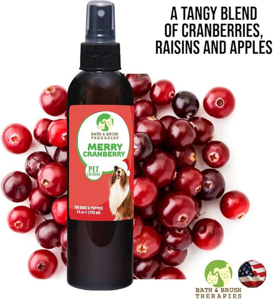 Bath & Brush Therapies® Merry Cranberry Pet Cologne 4.5 oz For Dogs | Long-Lasting Odor Eliminator | Paraben-Free | Biodegradable | Made in USA