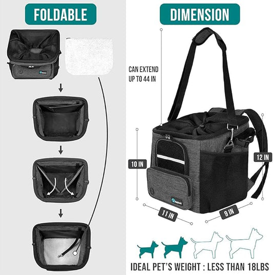 PetAmi Dog Bike Basket, Soft-Sided Ventilated Dog Bike Carrier Backpack, Dog Pet Bicycle Basket for Bike Handlebar, Small Medium Puppy Cat Kitten Car Booster Seat with Safety Strap