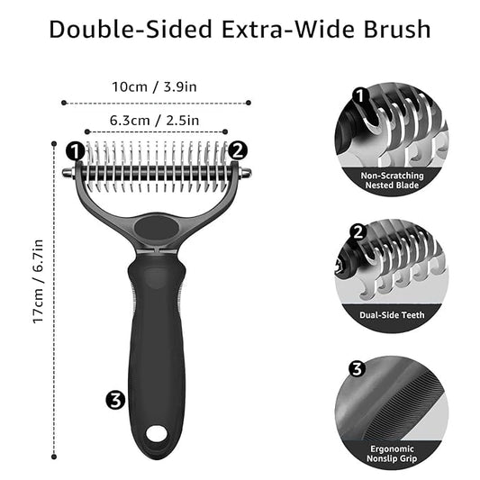 YINGFAN Pet Grooming Combo, Double-Sided Dematting Deshedding Undercoat Rake for Dogs and Cats, Extra Wide Dog Brush for Shedding (Black)