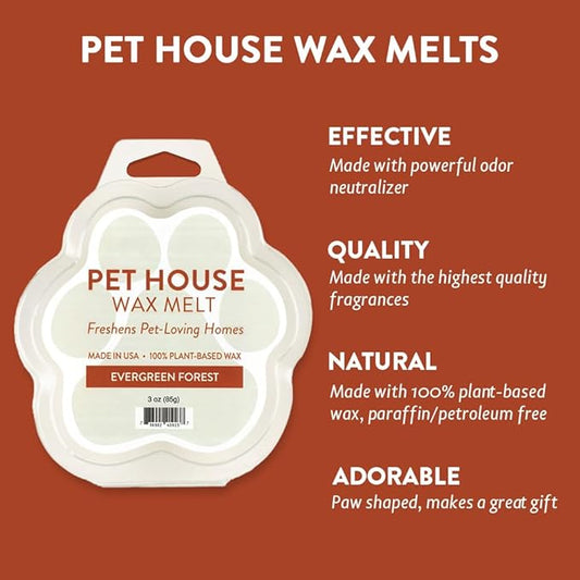 One Fur All Pet House Wax Melts, Evergreen Forest Long-Lasting, Scented Wax Melts Natural Pet Odor Solution for A Fresh Smelling Home, Pet-Friendly Plant Based, Soy Wax Melt, 3 OZ Each, Pack of 2