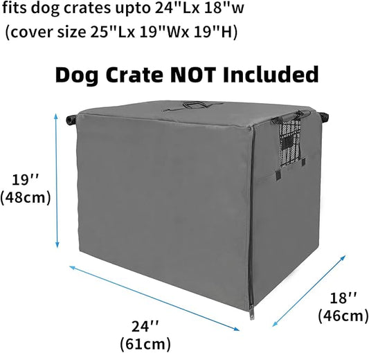Small Dog Crate Cover, 24 Inch Kennel Cover for Wire Cage with 1-3 Doors, Indoor Waterproof 600D Oxford Fabric Gray