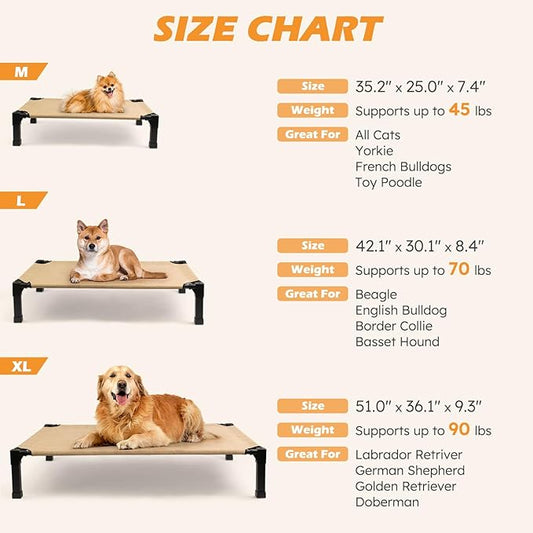Cooling Elevated Dog Bed, Raised Dog Bed with Washable Breathable Mesh and Metal Frame, Portable Dog Cot Bed with No-Slip Feet for Outdoor and Indoor Use