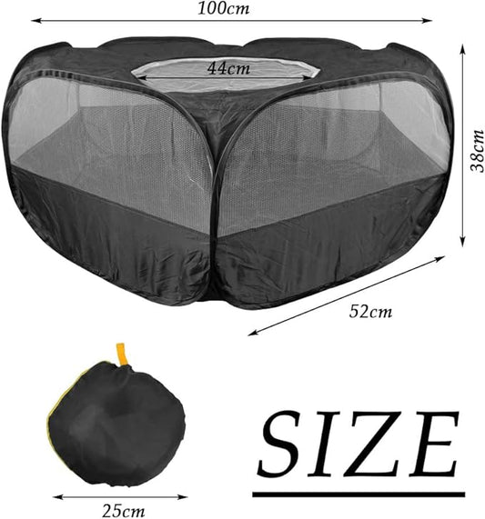 Small Animal Plaype Black, Breathable Pet Playpen Cage Tent Portable Fence Tent with Zippered Cover Pet Playpen for Puppy/Kitten/Rabbit/Hamster/Chinchillas/Guinea Pig Outdoor Indoor