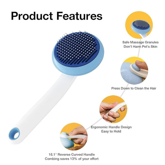 Cat Brush for Shedding, Pet Grooming Self Cleaning Slicker Brush for Cats & Dogs, Removes Tangles, Loose Undercoat, Blue+Pink