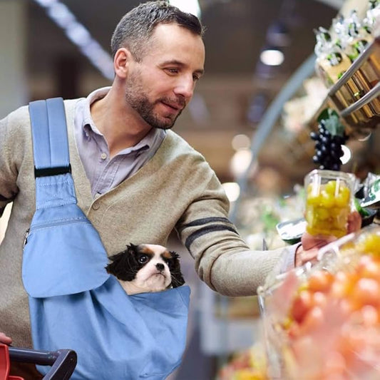 Lukovee Pet Sling, Hand Free Dog Sling Carrier Adjustable Padded Strap Tote Bag Breathable Cotton Shoulder Bag Front Pocket Safety Belt Carrying Small Dog Cat Puppy Machine Washable (Light Bule, M)