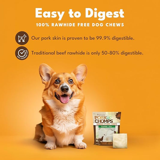 Pork Chomps Baked Pork Skin Dog Chews, 3-inch Chips, 12oz Bag