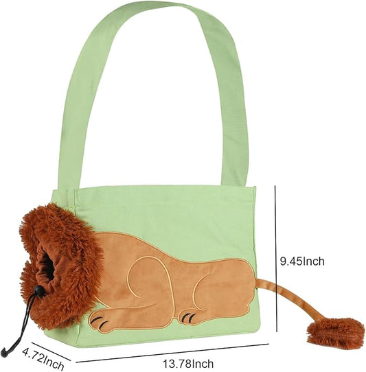 Dog Carrier Sling Lion-Shaped Pet Canvas Bag Cat Shoulder Bag Pet Body Holder for Daily Use Walking Travel Outdoor, Light Green S