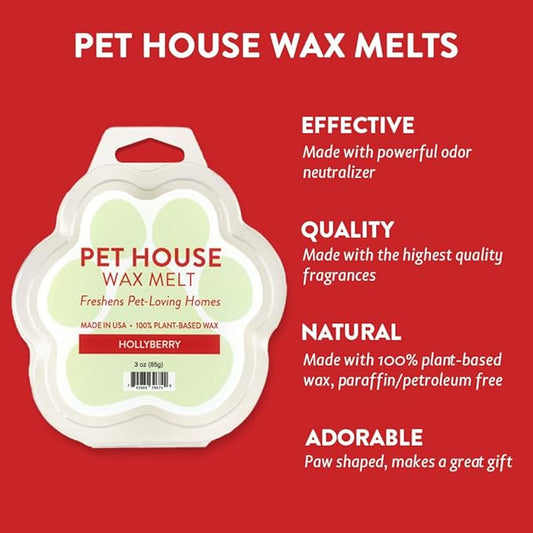 One Fur All Pet House Wax Melts - Hollyberry Scent - Pack of 2 - Long-Lasting, Natural, Pet-Friendly Odor Eliminating Wax Melts