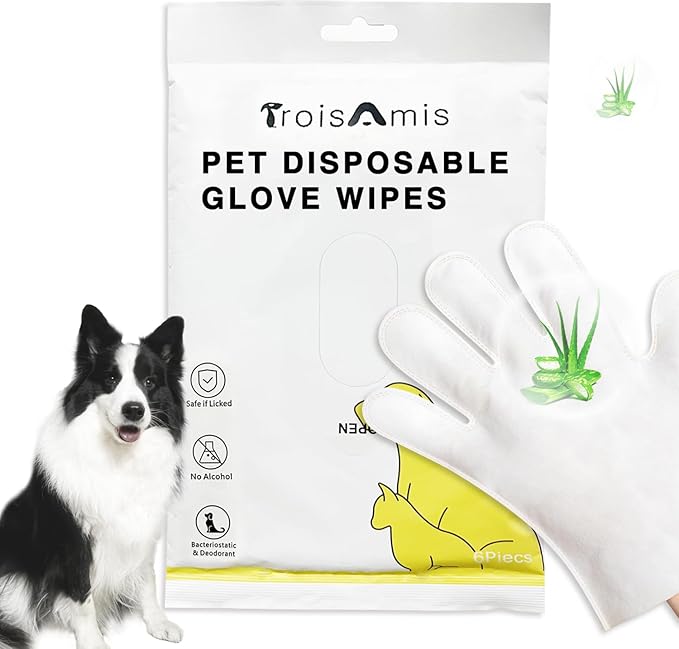 Dog Wipes Cleaning,Aloe Nourish Pet Wipes Gloves,Dry Wash Shower Wipes Grooming for Dogs Cats Puppy, Ears Face Paws Butt Cleaning Gloves