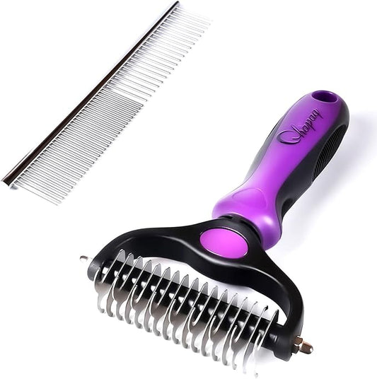Pet Grooming Brush and Metal Comb Double Sided Long Hair Pet Undercoat Cleaner Undercoat Rake for Dogs and Cats Removes Mats and Lint Effectively removes shedding or carpeted sofa flyaway hair.