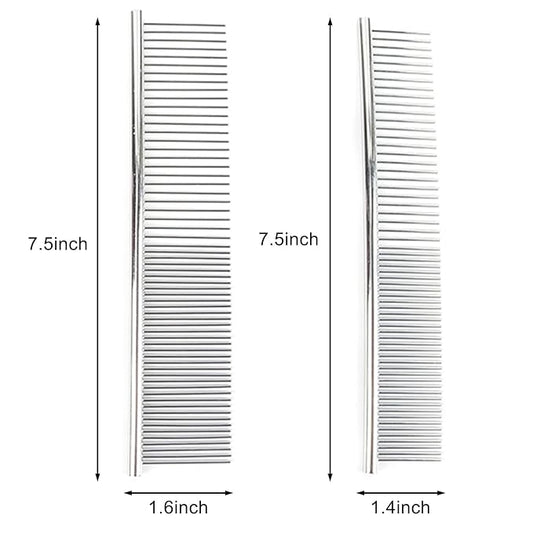 2-Pack Pet Steel Combs Dog Cat Comb Tool for Removing Matted Fur, Prevents Knots and Mats for Long and Short Haired Pets