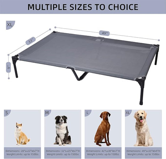 pettycare Elevated Outdoor Dog Bed - Dog Cots beds for Large Dogs XL, Heavy Duty Raised Dog Bed Waterproof, Cooling Elevated Dog Bed with Washable Teslin Mesh, Durable, Non Slip, 49 Inches, Grey