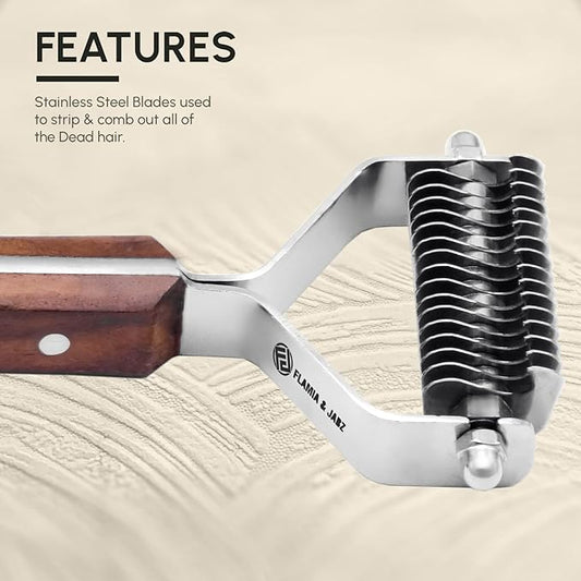 Flamia & Jabz Undercoat Rake for Dogs & Cats, Dematting Grooming Stripper Tool (16 Blades)
