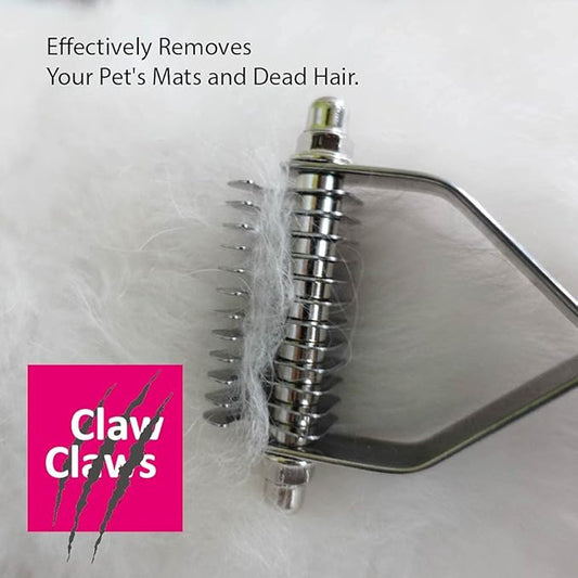 Undercoat Rake with Wooden Handle for Small Dog and Cat, Dematting Tool with Rounded Edge for Removing Tangled Hair, Grooming Rake Brush, Made in Taiwan (S-M, 12 Blades)