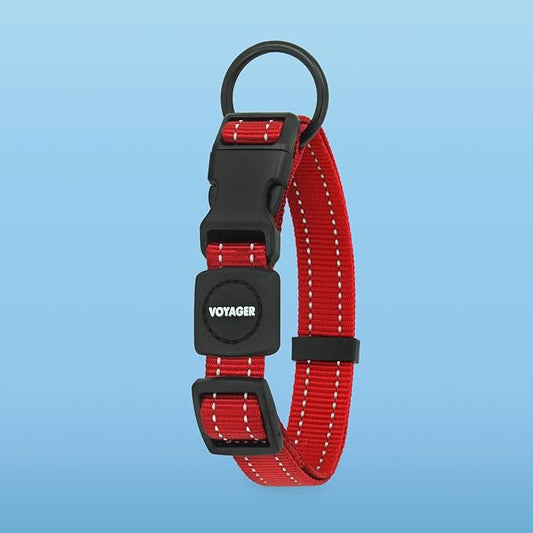 Voyager Reflective Dog Leash Collar Set with Neoprene Handle Supports Small, Medium, and Large Breed Puppies, Cute and Heavy Duty for Walking, Running, and Training - Red, M