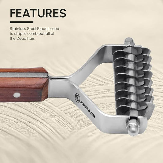 Flamia & Jabz Undercoat Rake for Dogs & Cats, Dematting Grooming Stripper Tool (8 Blades)