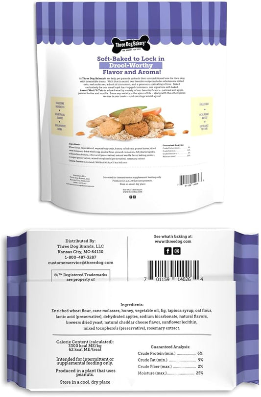 Three Dog Bakery Assort Mutt Trio Soft Baked Cookies for Dogs, Three Flavor Pack, 3 Pounds, and Double Rewards Soft and Chewy Treats, 10 Ounce Pack (114063)