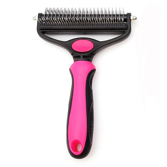 Dog Brush for Shedding, Pet Grooming Brush, Cat Deshedding Brush Tool, Double Sided Shedding and Dematting Undercoat Rake Comb for Dogs & Cats (big, RED)