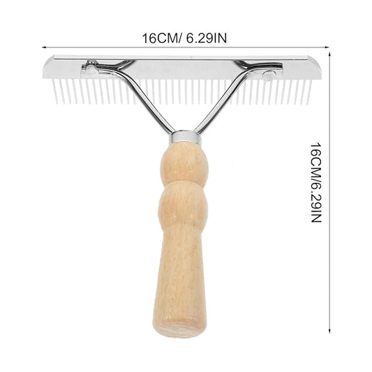 iplusmile Dematting Brush Rake Comb - Gentle Undercoat Scrubber for Horses, Dogs with Shedding Fur, and Pet Grooming, Wood Handle
