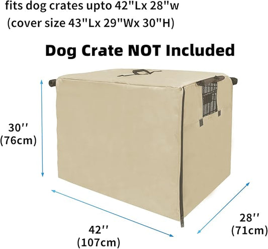 42 Inch Dog Crate Cover Dog Kennel Cover, Large XL Dog Crate for Large Dogs Wire Dog Cage with1 2 3 Doors, Waterproof 600D Oxford Fabric Indoor/Outdoor Khaki