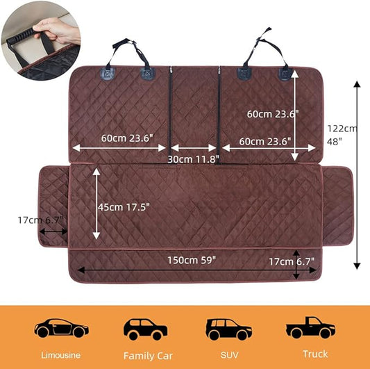 Dog Car Seat Cover for Back Seat Cover for Kids,Non Stick Fur Rear Seat Protector for Pet,Nonslip Waterproof Universal Fit Interior for Auto SUV(XL, Coffee Brown)