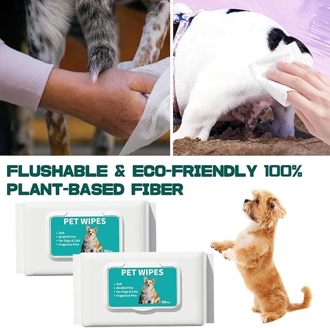 Pet Grooming Wipes for Dogs and Cats 80ct Hypoallergenic Dog Wipes Cleaning Deodorizing for Paws, Body and Butt