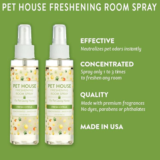 One Fur All Pet House Freshening Room Spray - Fresh Citrus Pack of 2 - Concentrated Air Freshener - Non-Toxic & Pet-Friendly Air Freshener - Pet Odor Eliminator Room Spray