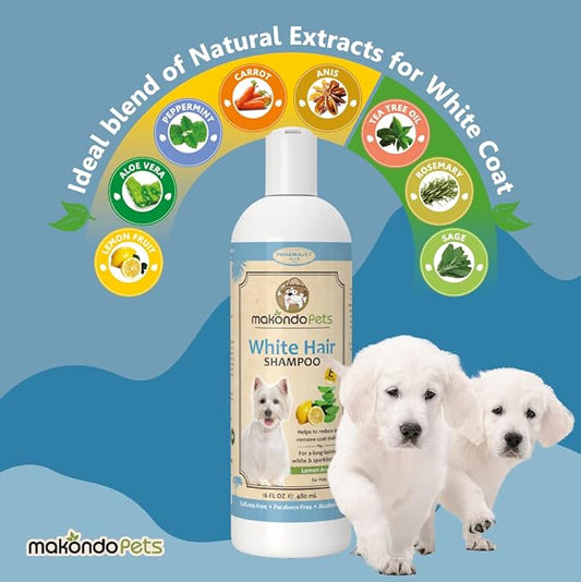 Dog Whitening Shampoo– for Dogs with White Light Colored Hair Coat Fur–White Haired Pets Shampoo for Itching Dry Sensitive Skin. Non Toxic Formula
