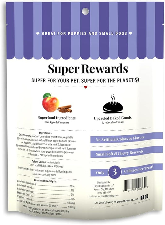 Three Dog Bakery Super Rewards with Superfoods Orchard Apple Pie Treats, 8oz - Soft Dog Training Treats, Dog & Puppy Treats, Dog Chews, Resealable Pouch