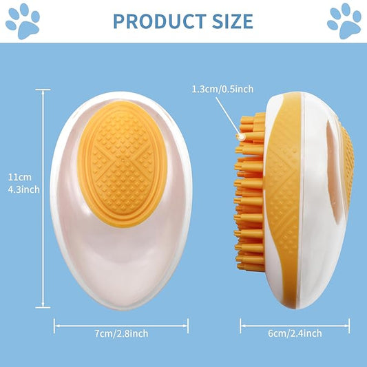 WishLotus Pet Bath Brush, Puppy Massage Brush with Shampoo Dispenser Pet Grooming Tool for Small Animals Soft Silicone Dog Shower Brush for Long Short Haired Dog and Cat Washing (Orange)