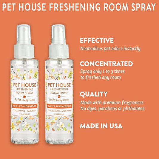 One Fur All Room Spray for Pet Odor, 4 OZ Concentrated Pet Friendly Air Freshener, Vanilla Sandalwood Pack of 2