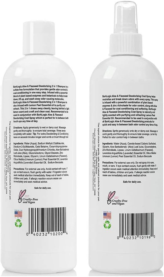 Deodorizing 2 in 1 Dog Shampoo and Coat Spray Kit - Naturally Derived Enzymes with Refreshing Lemon Essential Oil, No Sulfate Dog Deodorizing Formula for Sensitive and Dry Skin