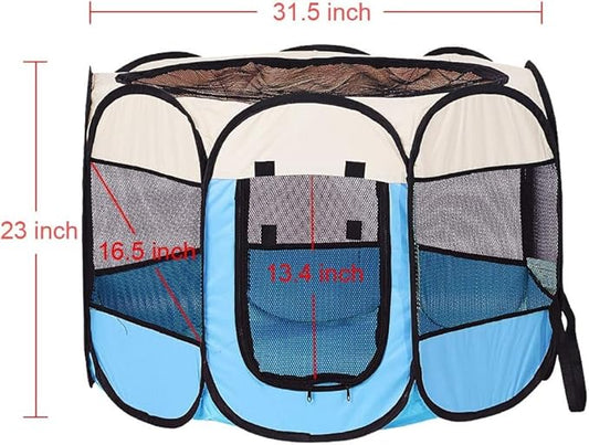 Foldable Pet Dog Playpen, Pop Up Portable Cat Playpen, Indoor/Outdoor for Kitten Puppy Play Pen, Cats Crate Tent with Carrying Bag, 600D Oxford (Sky Blue + Beige, Medium (31.5"x31.5"x23"), 8)