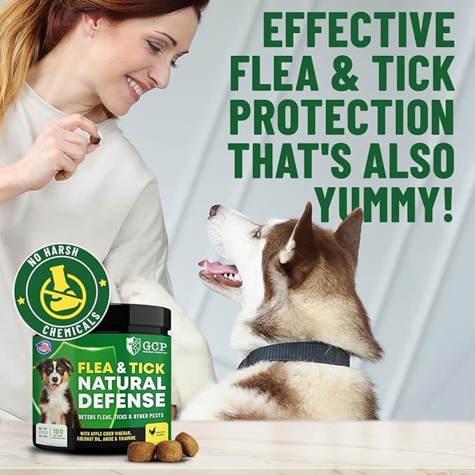 Flea and Tick Chewable Pills - No Harsh Chemicals - 100 Chicken Flavored Treats - Guardian's Choice Pets Brand - Tasty Chews Flea Pills Dogs Love