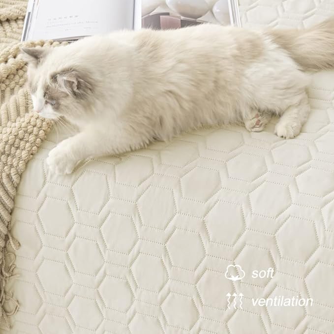 Waterproof and Anti-Slip Dog Bed Cover and Pet Blanket Sofa Pet Bed Mat ,car Incontinence Mattress Protectors Furniture Couch Cover for Most Cats Dogs, Pets(52x82-Ivory)