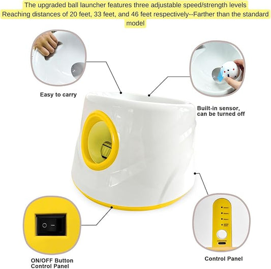 Automatic Ball Launcher for Dogs ,The Upgraded Ball Thrower Adjustable Distance 20-45ft Including 6 PCS 2.3-inch Sized Balls, Interactive Dog Toys Suitable for Small to Medium Sized Dogs