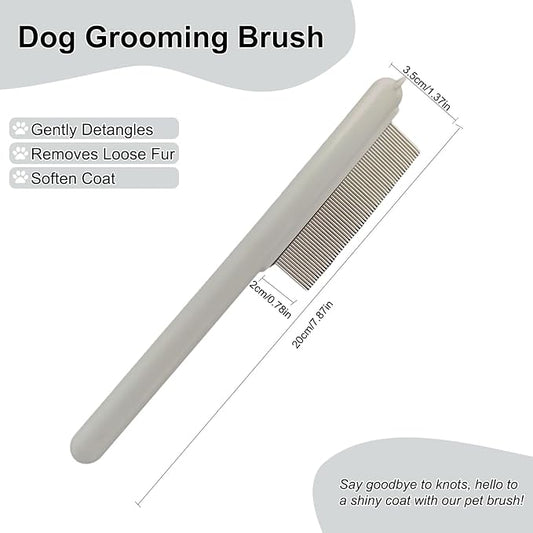 Cute Plastic Dog Comb with Stainless Steel Bristles and Furry Ears Design - Pet Grooming Tool for Removing Dirt and Tangles (Grey)
