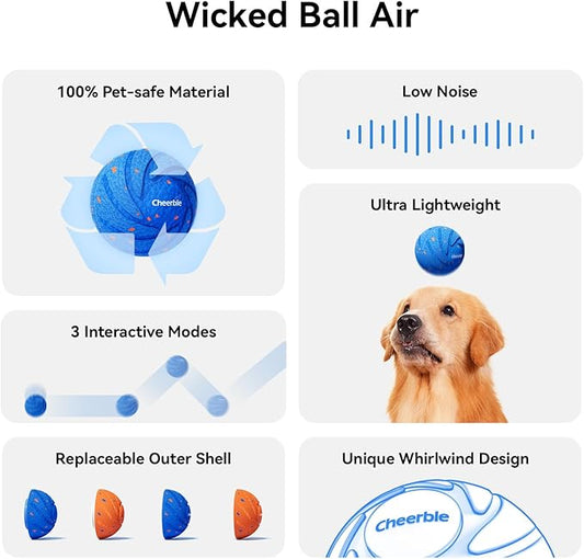 【New Material】Cheerble Smart Interactive Dog Toy, Wicked Ball AIR, Automatic Moving, Bouncing, and Rotating Ball, E-TPU Material, IPX7 Waterproof Rating, Active Rolling Ball for Medium and Large Dogs