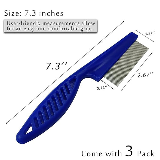 Kopal Flea Combs & Lice Combs for Dogs and Cats, Fine Tooth 3-pc, Blue