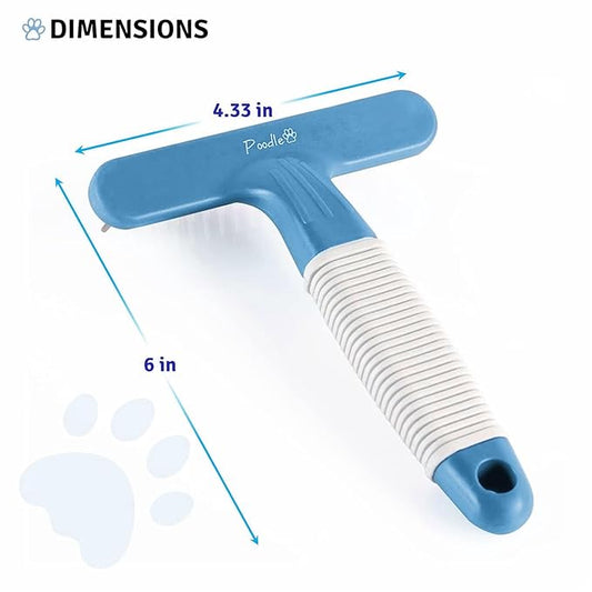 POODLIE Poodle Pet Dog Grooming Rake | Dematting Tool with Stainless Steel Shedding Comb for Pets | 2 Rows of Pins Gently Remove Loose or Tangled Hair from Undercoat (Blue)