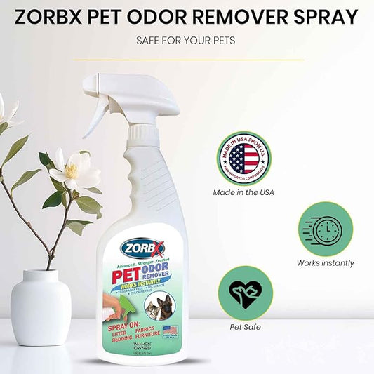 ZORBX Unscented Pet Odor Remover Spray 16 FL Oz - Perfume Free Strong Litter Odor Remover - Advanced Odor Control for Carpet, Bathroom & Urine Odors - Fast Acting Odor Remover Spray for Dogs & Cats