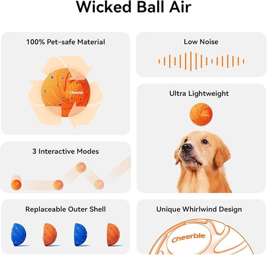 【New Material】Cheerble Smart Interactive Dog Toy, Wicked Ball AIR, Automatic Moving, Bouncing, and Rotating Ball, E-TPU Material, IPX7 Waterproof Rating, Active Rolling Ball for Medium and Large Dogs