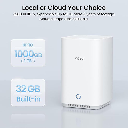 AOSU Security Cameras Wireless Outdoor, 6-Cam Kit, No Subscription, Homebase Expandable to 1TB (32GB Built-in), 5MP Solar Camera Wireless Outdoor, 360° Pan & Tilt, Human Auto Tracking, Easy Setup