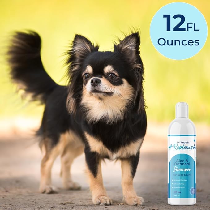 Replenish Aloe and Oatmeal Dog Shampoo -β―Hypoallergenic Pet Shampooβ―forβ―Allergies & Sensitive Skin, Medicated Dog Shampoo for Itching Relief &β―Oatmeal Bath for Dogs Dry Flaky Skin Treatment β 12 Oz