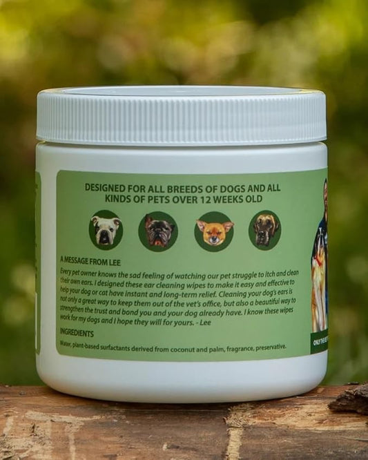 ASHER HOUSE WELLNESS Pet Ear Cleaning Wipes - Dog & Cat Plant-Based Ears Cleaner, Remove Wax & Dirt, Relieve Itch, Prevent Odor & Infection - Gentle for Pets Dogs Cats Over 12 Weeks, Made in USA